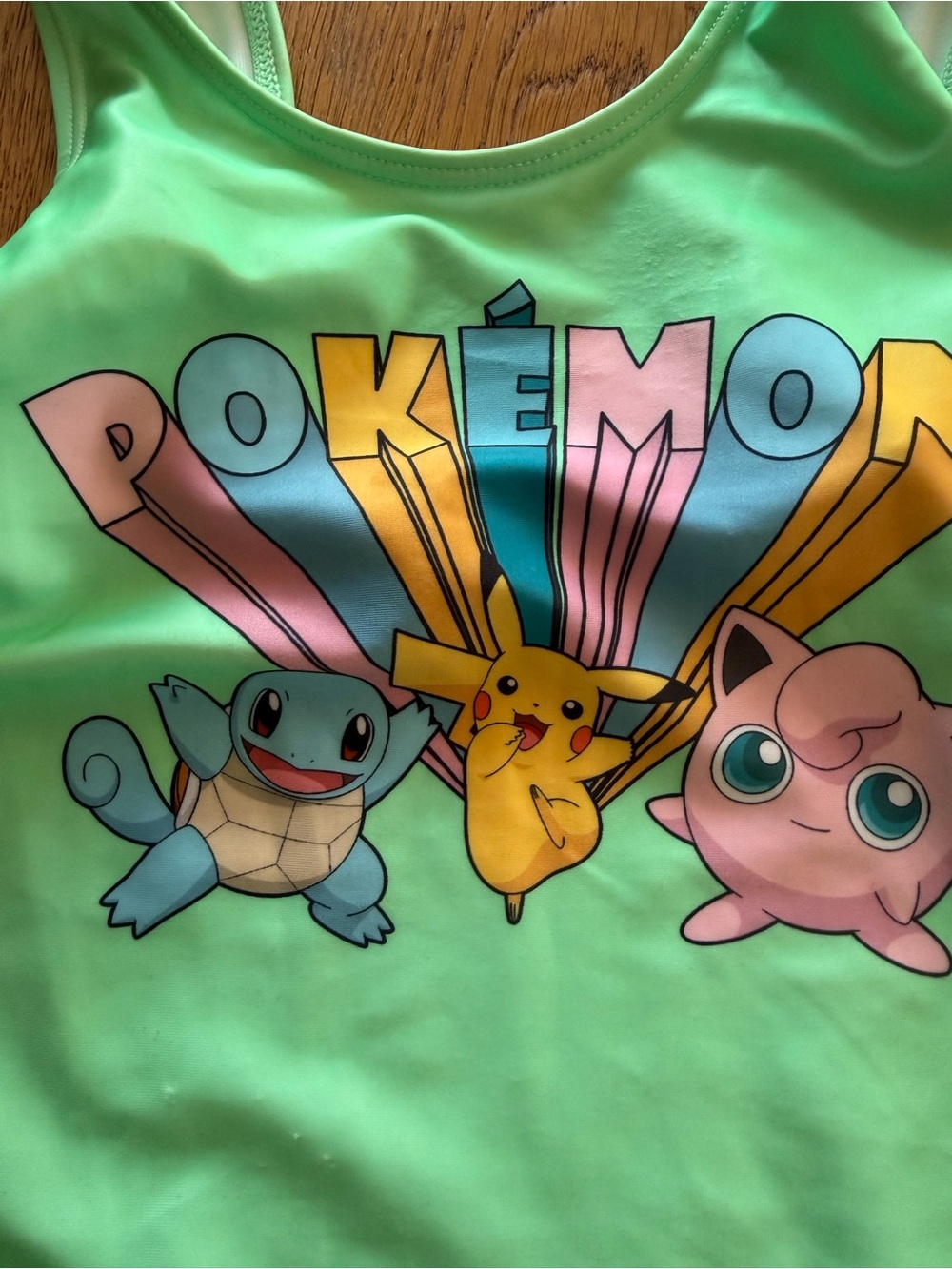 Pokemon Kids One-Piece Swim Suit in Green with Pikachu, Squirtle & Jigglypuff - Picture 3 of 7